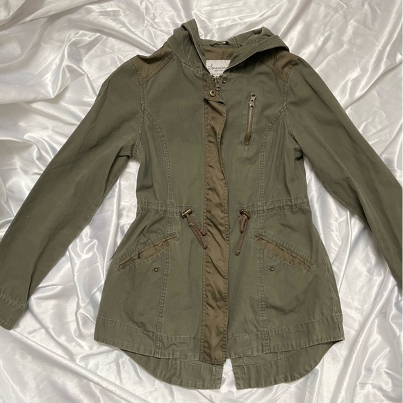 American Rag Cie- Coats & Jackets Below Hip Dark Army Green Jacket with Hood - Picture 3 of 10